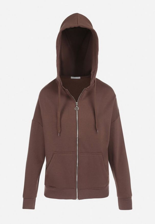 Born2be - Ciemnobrązowa Bluza z Kapturem i Suwakiem Oversize Hil. Typ kołnierza: kaptur. Kolor: brązowy. Materiał: dzianina, polar. Długość rękawa: długi rękaw. Długość: długie. Styl: sportowy