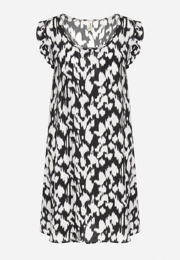 Born2be - Czarna Sukienka z Bawełny o Rozkloszowanym Kroju z Falbankami Zamiast Rękawów Jenalinea. Okazja: na co dzień. Typ kołnierza: kołnierz z falbankami. Kolor: czarny. Materiał: bawełna. Typ sukienki: rozkloszowane. Styl: casual, elegancki