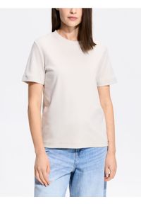 Reserved - T-shirt z bawełny merceryzowanej - beżowy. Kolor: beżowy. Materiał: bawełna