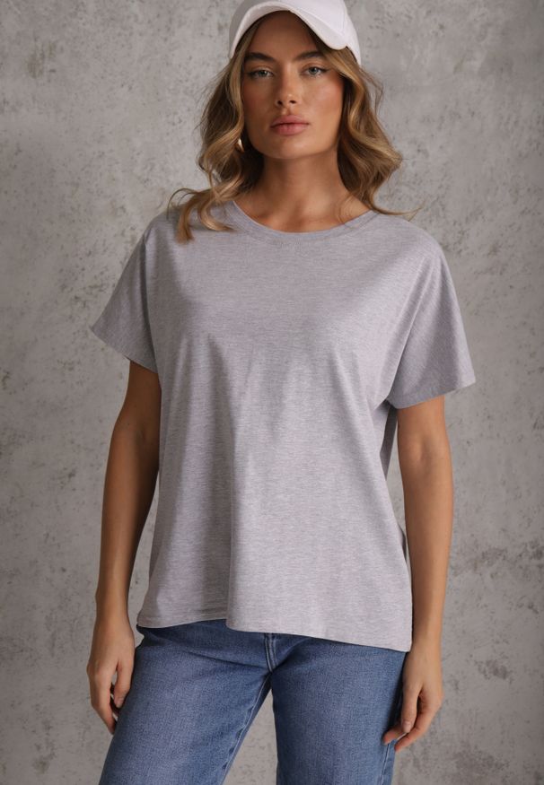 Renee - Szary T-shirt Basic Oversize z Bawełny Elusis. Okazja: na co dzień. Kolor: szary. Materiał: bawełna. Styl: casual, elegancki