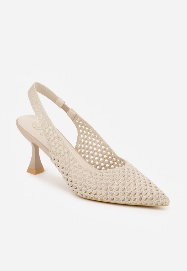 Renee - Ciemnobeżowe Szpilki Slingback z Ażurowymi Zdobieniami na Cholewce Tespeila. Kolor: beżowy. Materiał: wiskoza. Szerokość cholewki: normalna. Wzór: aplikacja, ażurowy. Sezon: lato. Obcas: na szpilce. Styl: elegancki, klasyczny