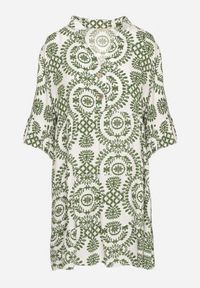 Born2be - Zielona Bawełniana Sukienka Rozkloszowana z Guzikami Janisse. Okazja: na co dzień. Kolor: zielony. Materiał: bawełna. Typ sukienki: rozkloszowane, proste. Styl: klasyczny, casual, elegancki #3