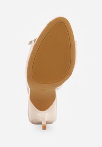 Renee - Beżowe Sandały Lakierowane VICES na Szpilce Slingback z Metaliczną Klamrą Harmonia. Zapięcie: klamry. Kolor: beżowy. Materiał: lakier. Obcas: na szpilce. Styl: glamour, elegancki #3