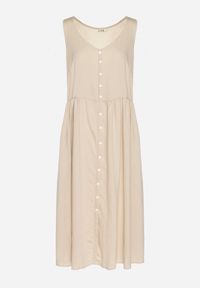 Born2be - Beżowa Wiskozowa Sukienka o Rozkloszowanym Kroju z Guzikami Natesana. Okazja: na co dzień, na spacer. Kolor: beżowy. Materiał: wiskoza. Typ sukienki: proste. Styl: casual #7