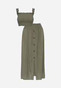 Renee - Ciemnozielony 2-częściowy Bawełniany Komplet z Długą Spódnicą i Elastycznym Topem Diomastis. Kolor: zielony. Materiał: bawełna. Wzór: gładki #4