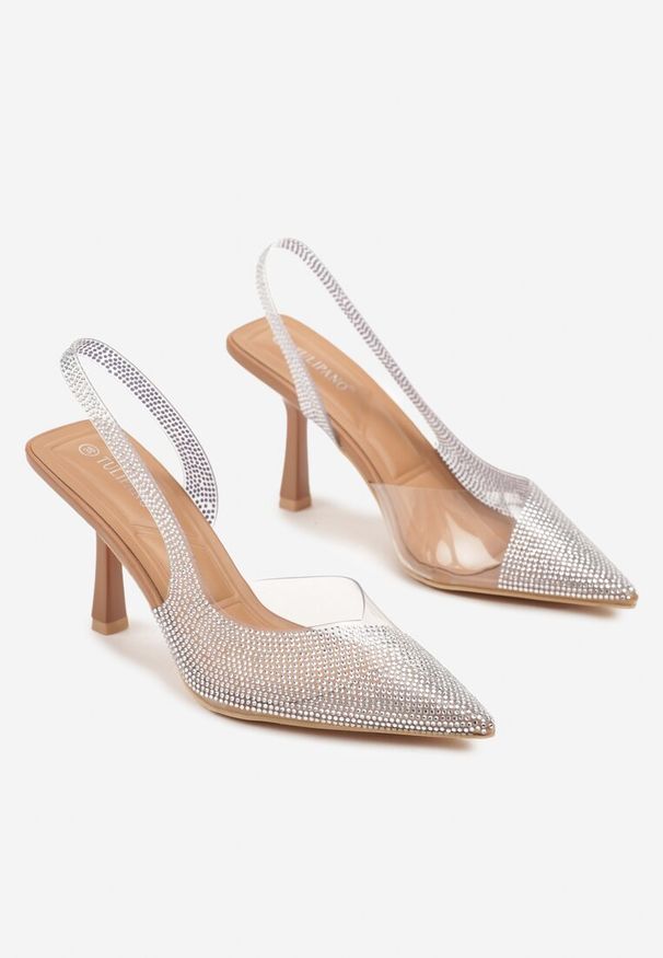 Renee - Brązowe Transparentne Sandały Slingback z Cyrkoniami Harilssa. Okazja: na imprezę. Kolor: brązowy