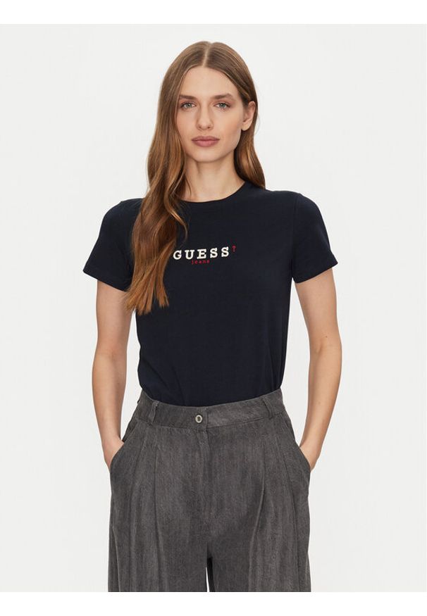 Guess Jeans T-Shirt W5RI54 J1314 Granatowy Regular Fit. Kolor: niebieski. Materiał: bawełna