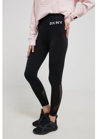 DKNY - Dkny legginsy damskie kolor czarny melanżowe. Stan: podwyższony. Kolor: czarny. Materiał: dzianina, materiał. Wzór: melanż