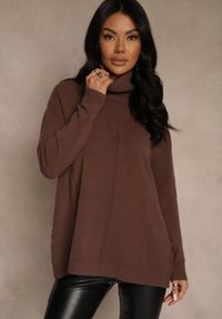 Renee - Brązowy Golf o Fasonie Klasycznego Swetra z Domieszką Kaszmiru Rorilaine. Okazja: na co dzień. Typ kołnierza: golf. Kolor: brązowy. Materiał: kaszmir. Długość rękawa: długi rękaw. Długość: długie. Wzór: aplikacja. Styl: klasyczny #1