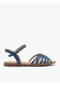 Ryłko - Niebieskie sandały damskie płaskie. Okazja: na co dzień. Zapięcie: sprzączka. Kolor: niebieski. Materiał: skóra. Sezon: lato. Styl: street, casual #1