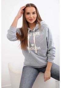 Kesi Włoski - Bluza bawełniana z kapturem szara. Typ kołnierza: kaptur. Kolor: szary. Materiał: bawełna. Wzór: napisy, aplikacja