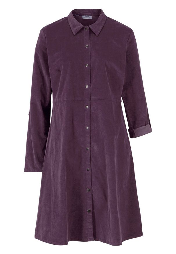 Sukienka sztruksowa ze stretchem bonprix czarny bez. Kolor: fioletowy. Materiał: elastan, materiał, sztruks, bawełna. Typ sukienki: szmizjerki