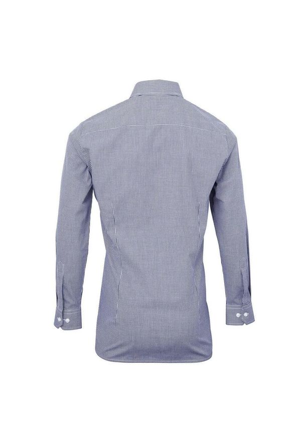 PREMIER - Męska Koszula Z Długim Rękawem Gingham Micro Checked. Kolor: biały, wielokolorowy, niebieski. Długość rękawa: długi rękaw. Długość: długie
