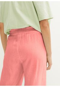bonprix - Spodnie culotte z lnem, o regulowanej długości. Kolor: różowy. Materiał: len #2