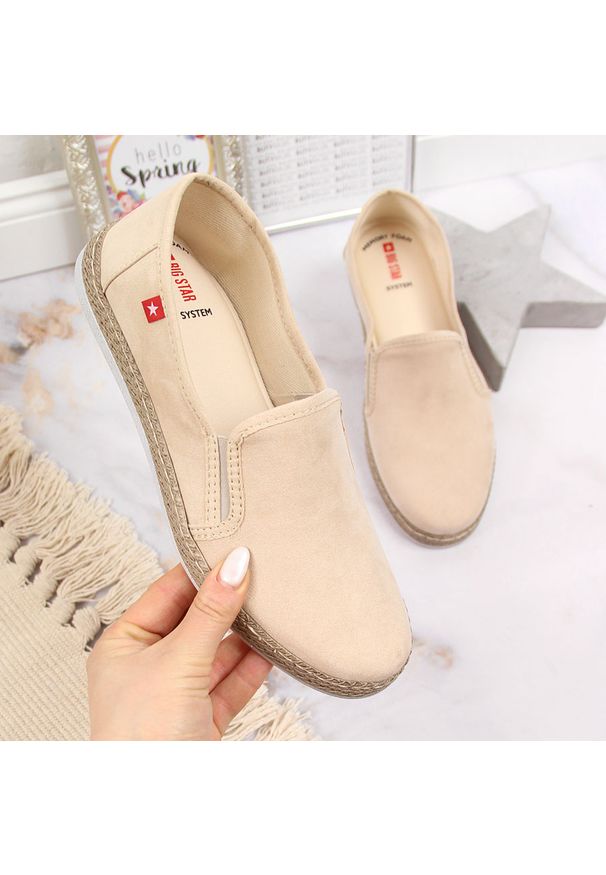 Big-Star - Espadryle damskie slip on beżowe Big Star JJ276001. Zapięcie: bez zapięcia. Kolor: beżowy. Materiał: zamsz