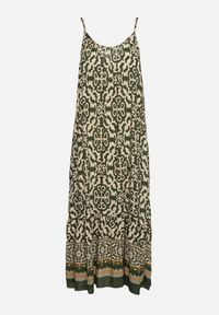 Born2be - Ciemnozielona Bawełniana Sukienka o Rozkloszowanym Kroju na Cienkich Ramiączkach Nellarra. Kolor: zielony. Materiał: bawełna. Długość rękawa: na ramiączkach. Sezon: lato. Styl: elegancki #6