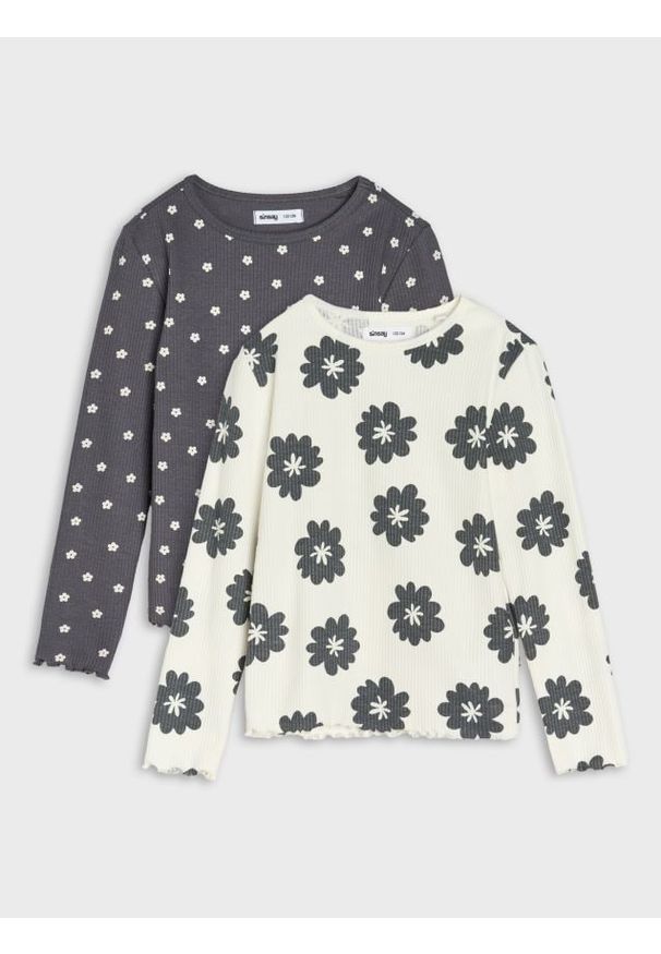 Sinsay - Prążkowane koszulki z długimi rękawami 2 pack - wielobarwny. Materiał: prążkowany. Długość rękawa: długi rękaw. Długość: długie