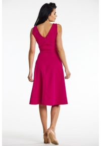 Awama - Elegancka sukienka rozkloszowana midi fuksja. Kolor: różowy. Styl: elegancki. Długość: midi #3