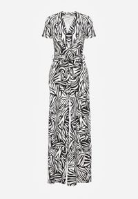 Renee - Czarno-Biały Kopertowy Kombinezon Taliowany z Szerokimi Nogawkami Talamla. Okazja: na co dzień. Kolor: czarny. Styl: elegancki, casual #2