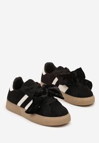 Born2be - Czarne Sneakersy Typu Tenisówki z Welurową Kokardą Anorisse. Okazja: na co dzień. Kolor: czarny. Materiał: welur #3