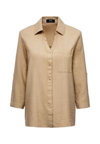 Ochnik - Koszula damska w kolorze camel. Kolor: brązowy. Materiał: wiskoza. Wzór: aplikacja #2