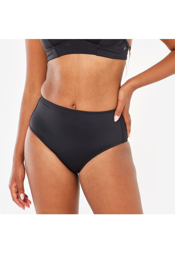 OLAIAN - Dół kostiumu kąpielowego damski Decathlon Romi. Stan: podwyższony. Kolor: czarny. Materiał: poliester, elastan, poliamid, materiał
