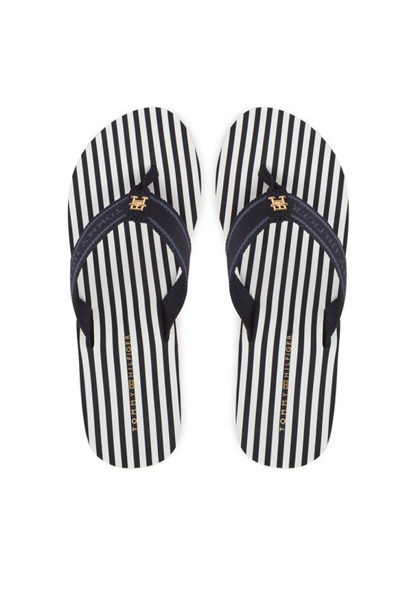 TOMMY HILFIGER - Tommy Hilfiger Japonki Th Stripes Wedge Beach Sandal FW0FW08521 Niebieski. Kolor: niebieski. Materiał: materiał