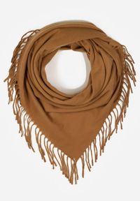 Born2be - Jasnobrązowy Trójkątny Szalik Zdobiony Frędzlami Vetifara. Okazja: na co dzień. Kolor: brązowy. Materiał: jeans. Wzór: aplikacja. Sezon: zima, jesień. Styl: casual, elegancki #3