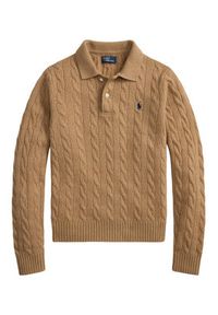 Polo Ralph Lauren Sweter 211972132002 Brązowy jasny Regular Fit. Typ kołnierza: polo. Kolor: brązowy. Materiał: wełna #5