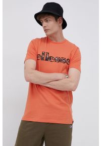 Ellesse T-shirt bawełniany kolor pomarańczowy z aplikacją. Okazja: na co dzień. Kolor: pomarańczowy. Materiał: bawełna. Wzór: aplikacja. Styl: casual