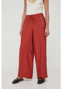 DKNY - Dkny spodnie damskie kolor bordowy proste high waist. Okazja: na co dzień. Stan: podwyższony. Kolor: czerwony. Materiał: tkanina. Styl: casual #3