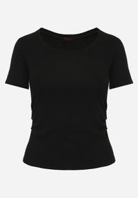 Born2be - Czarny Prążkowany T-shirt Ozdobiony po Bokach Marszczeniem Nedisa. Okazja: na co dzień. Kolor: czarny. Materiał: prążkowany. Wzór: aplikacja. Styl: casual #8