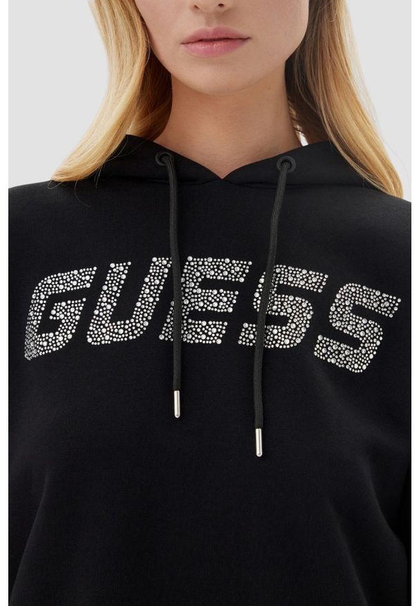 Guess - GUESS Сzarna bluza damska z cyrkoniami Primula, Rozmiar L. Kolor: czarny