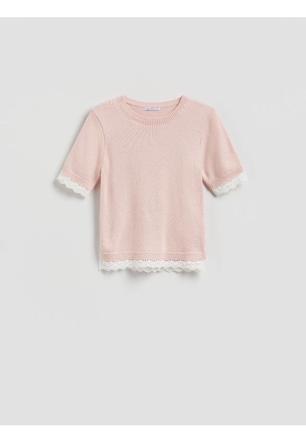 Reserved - Sweter z dodatkiem wełny - pastelowy róż. Kolor: różowy. Materiał: wełna