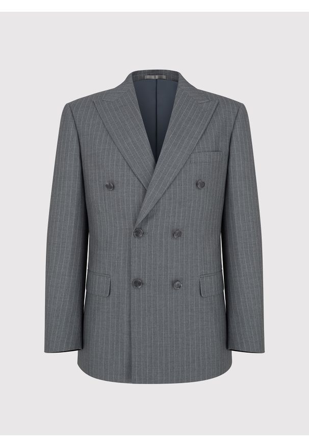 Pako Lorente - PAKO LORENTE – Szara marynarka garniturowa w prążek. Kolor: szary. Materiał: poliester, wiskoza. Wzór: prążki