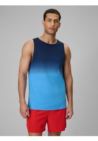 4f - 4F Koszulka bez rękawów regular z nadrukiem męska - granatowa L. Kolor: niebieski. Materiał: bawełna, dzianina. Długość rękawa: bez rękawów. Wzór: nadruk. Sport: fitness #1