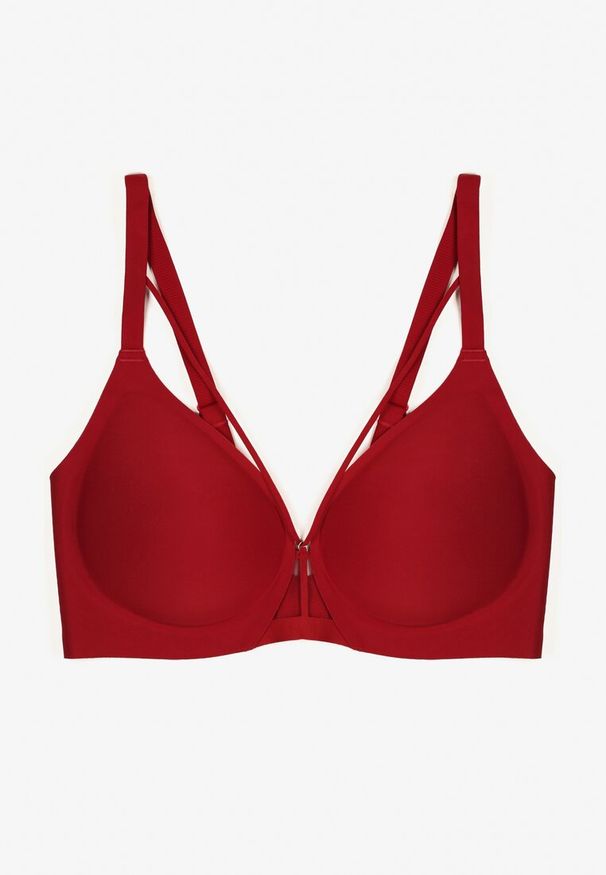 Born2be - Bordowy Biustonosz z Ozdobnymi Paskami Zetessa. Kolor: czerwony. Materiał: jeans. Wzór: paski