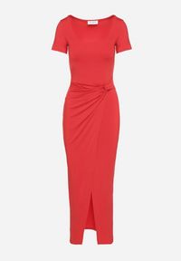 Born2be - Czerwona Taliowana Sukienka z Wiskozą z Marszczeniem Milasela. Kolor: czerwony. Materiał: wiskoza. Styl: elegancki, klasyczny #2