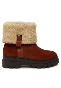 TOMMY HILFIGER - Tommy Hilfiger Botki Faux Fur Suede Roll-Down Boot FW0FW08158 Brązowy. Kolor: brązowy. Materiał: skóra, zamsz #1