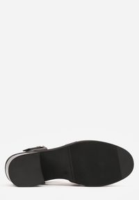 Renee - Czarne Sandały na Stożku Ozdobione Geometryczną Cholewką Peripe. Okazja: na imprezę. Zapięcie: sprzączka. Kolor: czarny. Materiał: jeans. Wzór: geometria, aplikacja. Sezon: lato. Obcas: na stożku #7