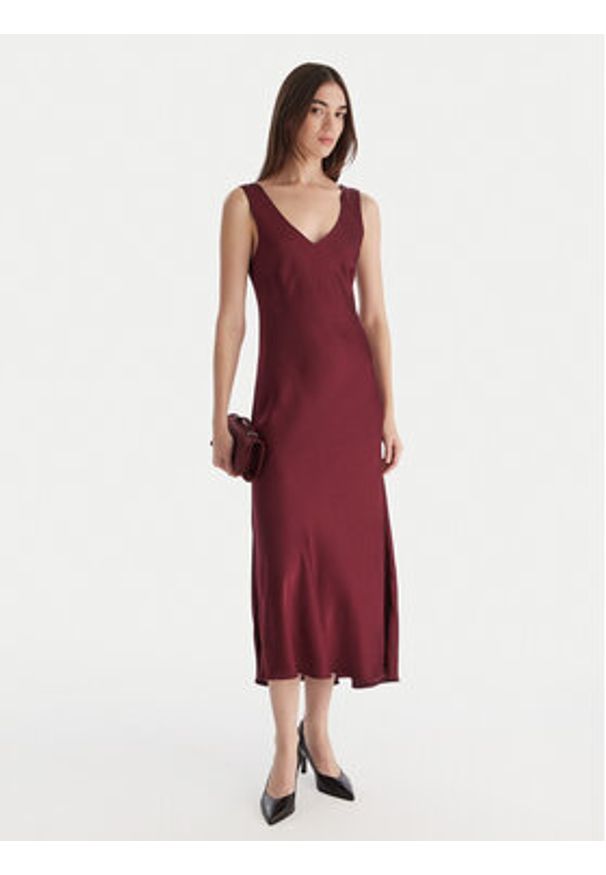 ViCOLO Sukienka koktajlowa TF0247 Bordowy Regular Fit. Kolor: czerwony. Materiał: wiskoza. Styl: wizytowy