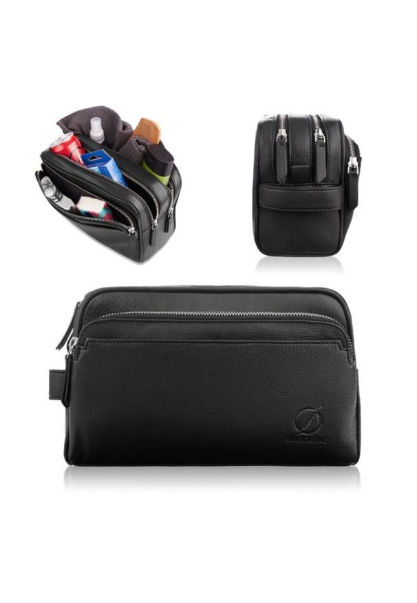 BRODRENE - Skórzana kosmetyczka męska Brødrene G-04 czarna. Kolor: czarny. Materiał: skóra