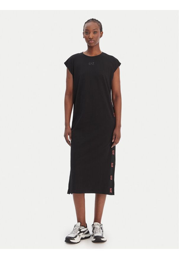 EA7 Emporio Armani Sukienka codzienna 7W001033 AF10373 UC001 Czarny Regular Fit. Okazja: na co dzień. Kolor: czarny. Materiał: bawełna. Typ sukienki: proste. Styl: casual