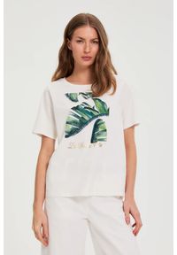 MOODO - Bawełniana bluzka z nadrukiem biała. Kolor: biały. Materiał: bawełna. Wzór: nadruk #1