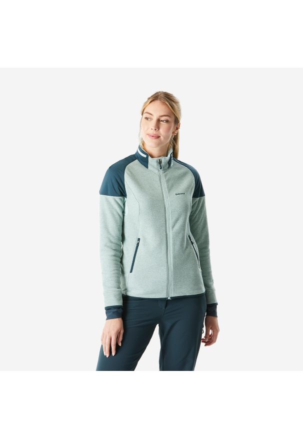 quechua - Polar turystyczny damski Quechua MH500 mountain. Kolor: zielony, niebieski, wielokolorowy. Materiał: polar. Sezon: zima. Sport: turystyka piesza