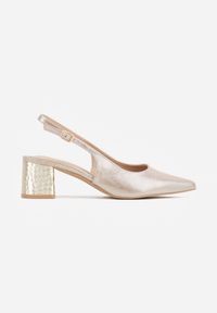 Renee - Złote Czółenka Slingback VICES na Tłoczonym Słupku z Metalicznym Połyskiem Jenesa. Zapięcie: pasek. Kolor: złoty. Szerokość cholewki: normalna. Obcas: na słupku #3