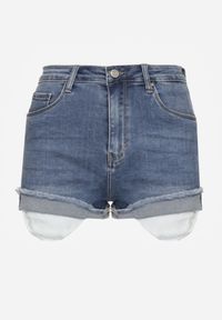 Renee - Granatowe Szorty Denimowe High Waist z Efektem Push-Up i Asymetrycznymi Nogawkami Zilisea. Okazja: na co dzień. Stan: podwyższony. Kolor: niebieski. Materiał: materiał. Styl: casual #2