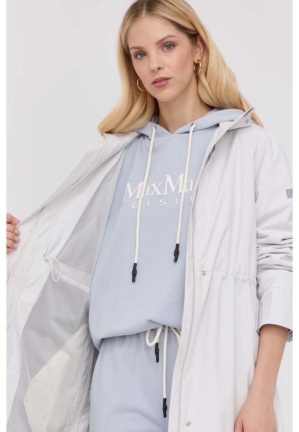 Max Mara Leisure parka damska kolor szary przejściowy. Typ kołnierza: kaptur. Kolor: szary. Materiał: tkanina, materiał. Długość rękawa: raglanowy rękaw. Wzór: gładki