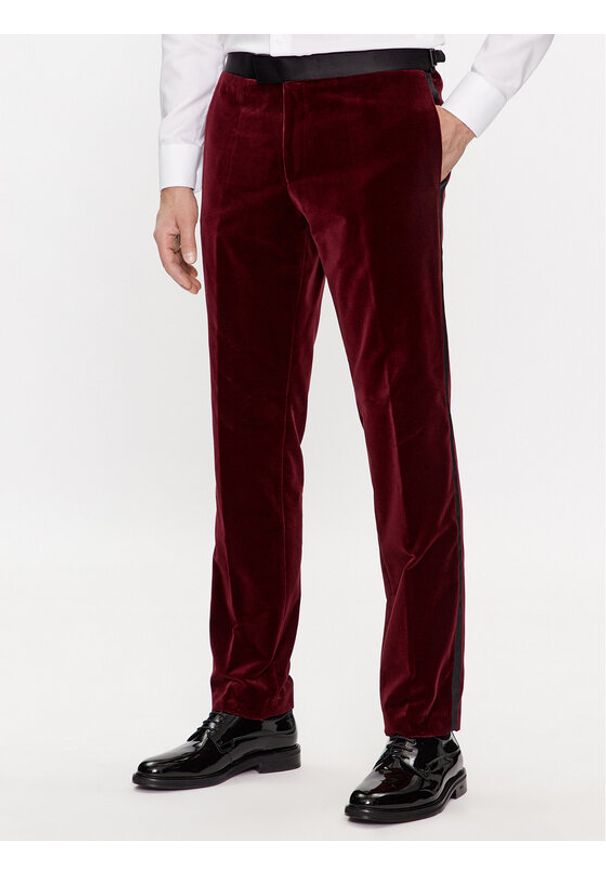 BOSS - Boss Spodnie garniturowe H-Genius-Tux-231 50484723 Bordowy Slim Fit. Kolor: czerwony. Materiał: bawełna