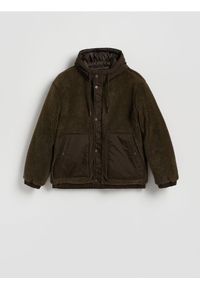Reserved - Kurtka sherpa z kapturem - ciemnobrązowy. Typ kołnierza: kaptur. Kolor: brązowy. Materiał: materiał